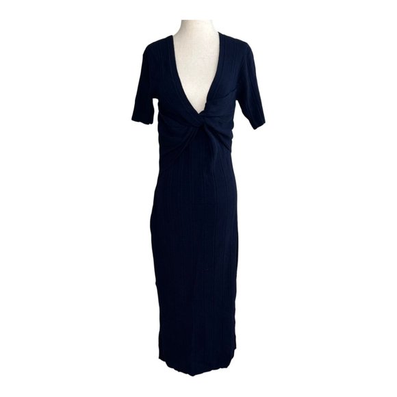 FRAME Twist Front Knit Ribbed Midi Sweater Dress - Picture 3 of 6